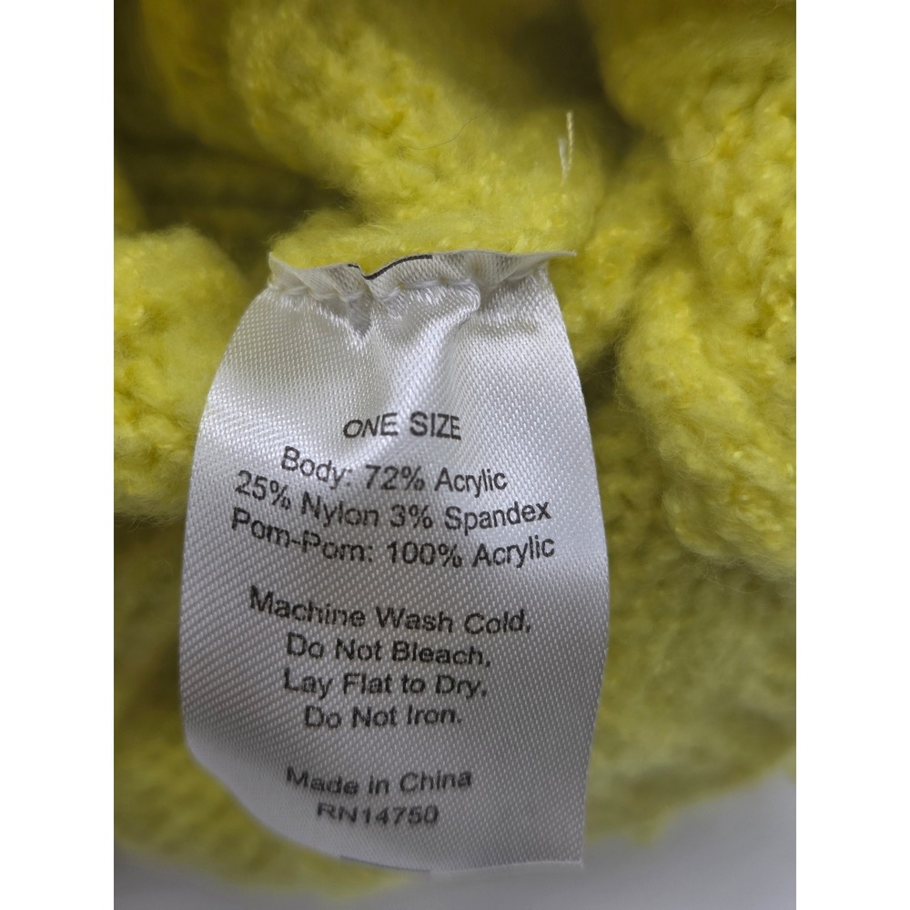 Unbranded Beanie Hat One Size Yellow Womens Ribbed Knit Pom-Pom Winter Accessory - Picture 7 of 8